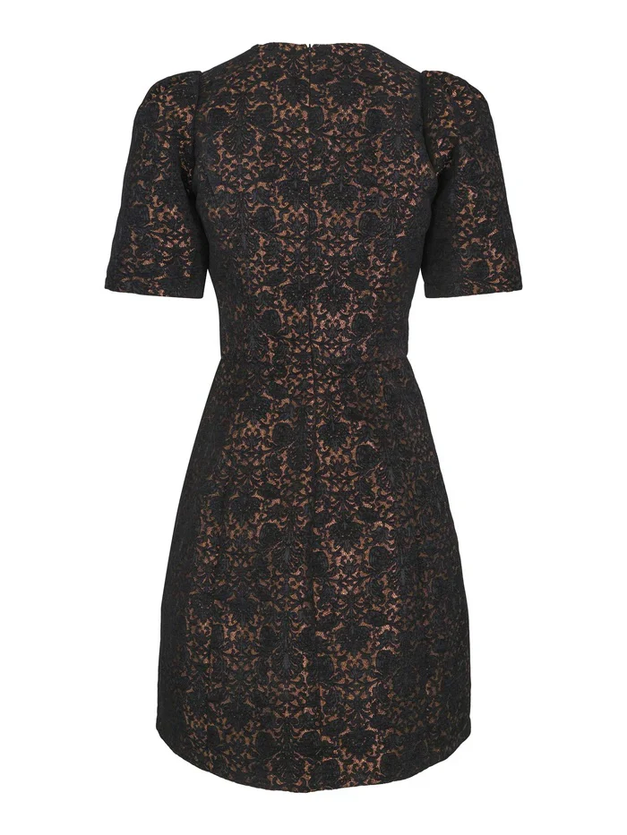 Gull/sort  Jacquard Velvet Dress - Image 3