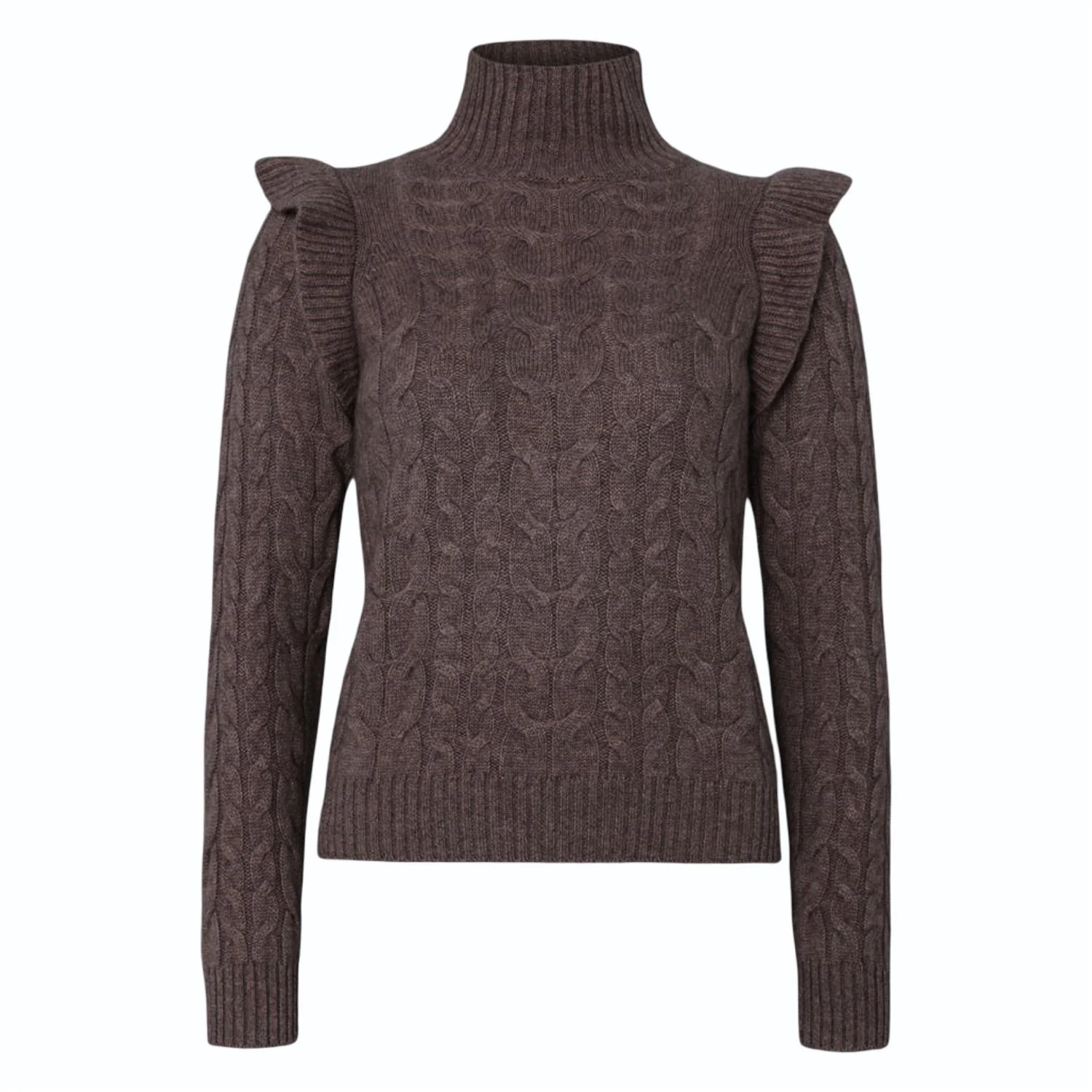 Cacao Rollneck Frill Cable Sweater