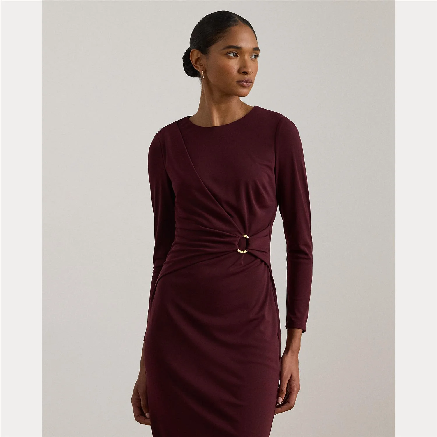 Burgunder Jersey Three-Quarter-Sleeve Dress - Image 3