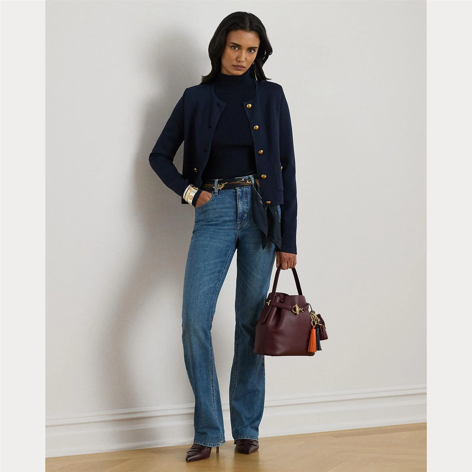 Navy Cropped Crewneck Jacket - Image 3