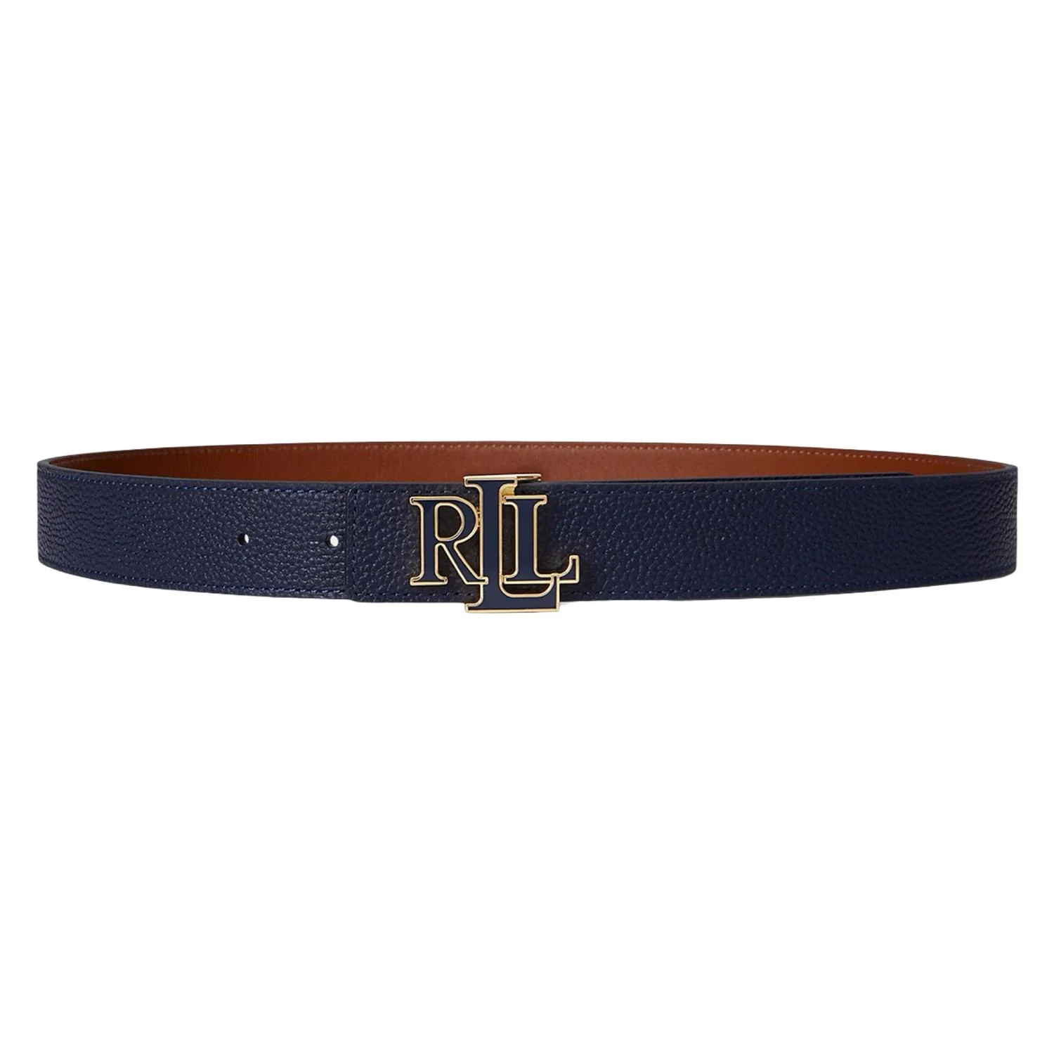Navy/tan Logo Reversible Pebled Leather Belt 30