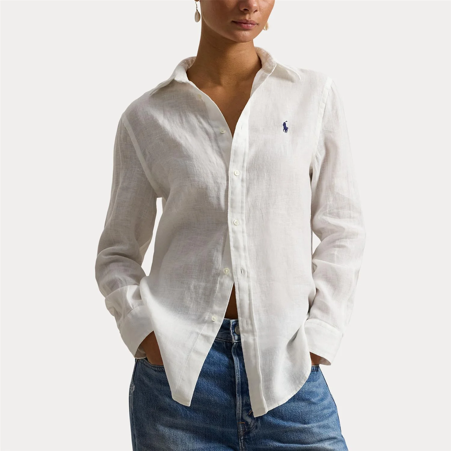 Hvit Classic Fit Linen Shirt - Image 7