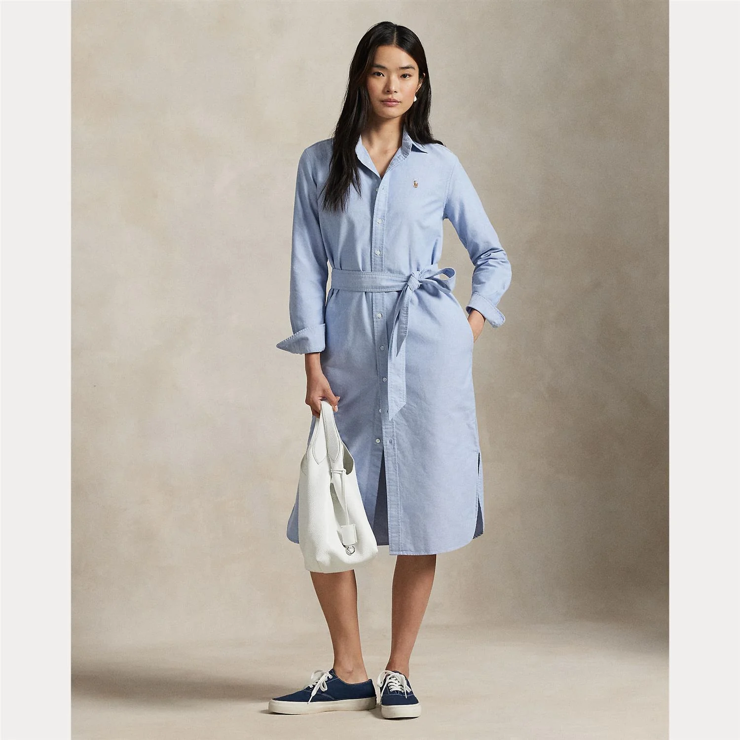 Lyseblå Belted Oxford Shirtdress - Image 2