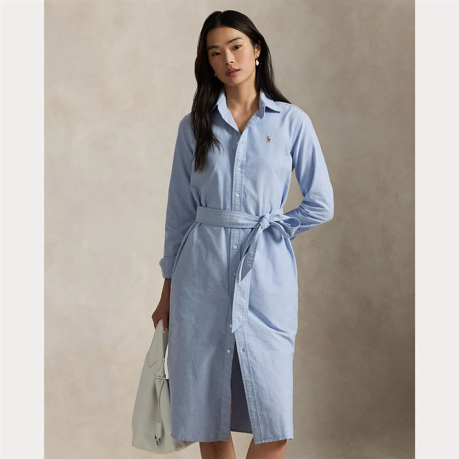 Lyseblå Belted Oxford Shirtdress - Image 3