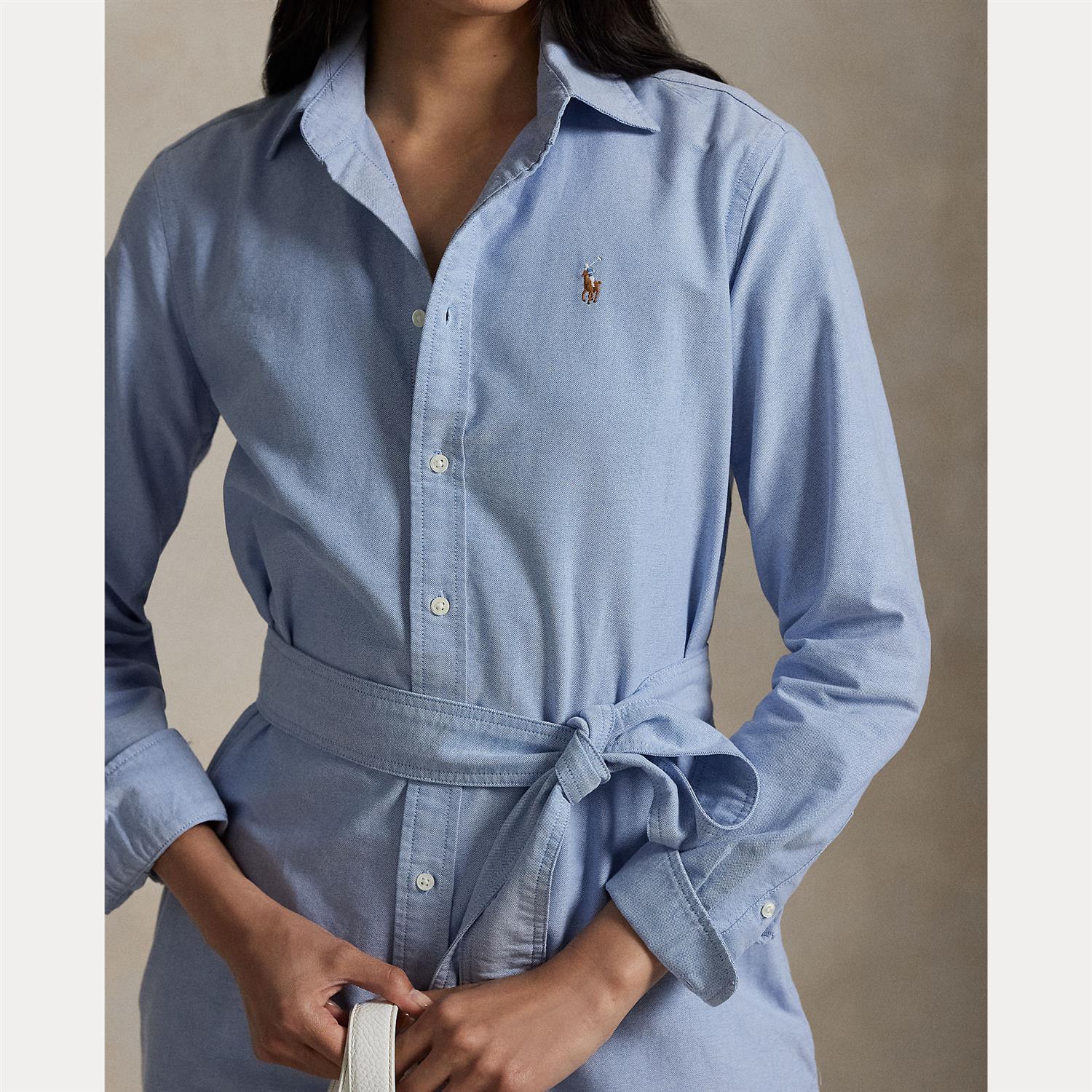 Lyseblå Belted Oxford Shirtdress - Image 5