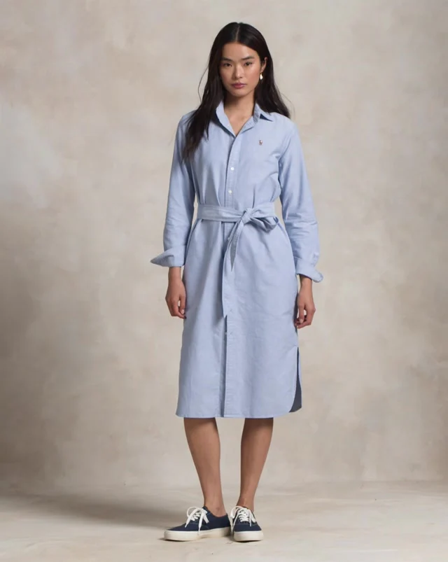 Lyseblå Belted Oxford Shirtdress - Image 6