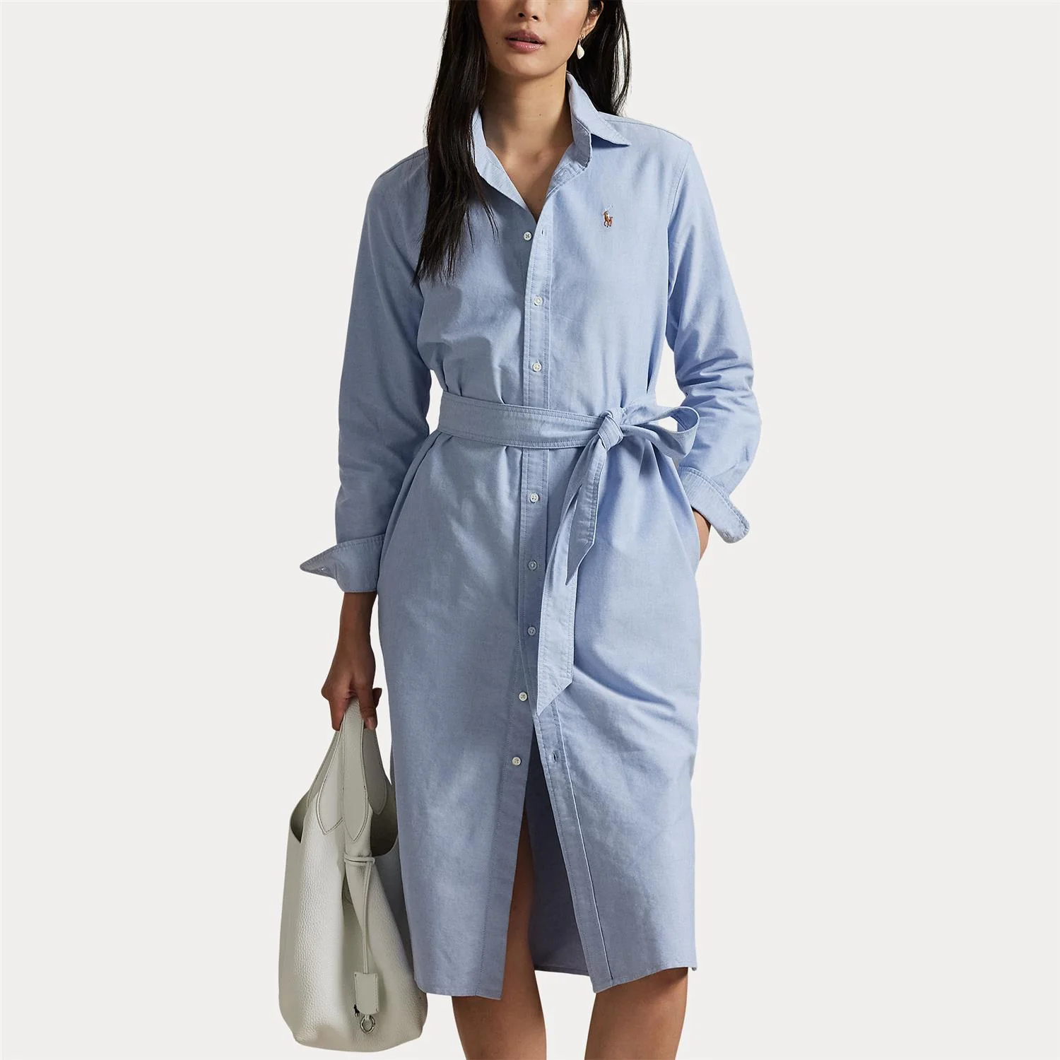 Lyseblå Belted Oxford Shirtdress - Image 7
