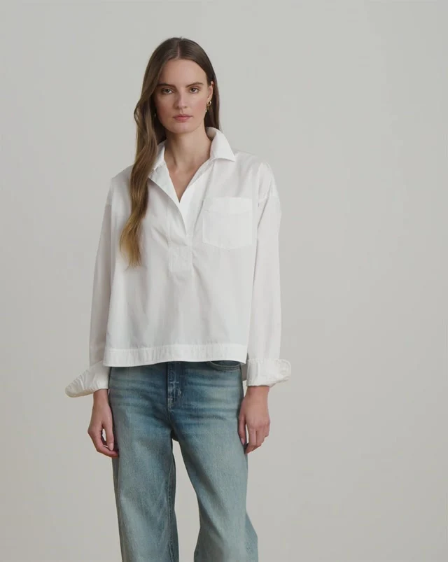 White Broadcloth Cropped Shirt - Image 2
