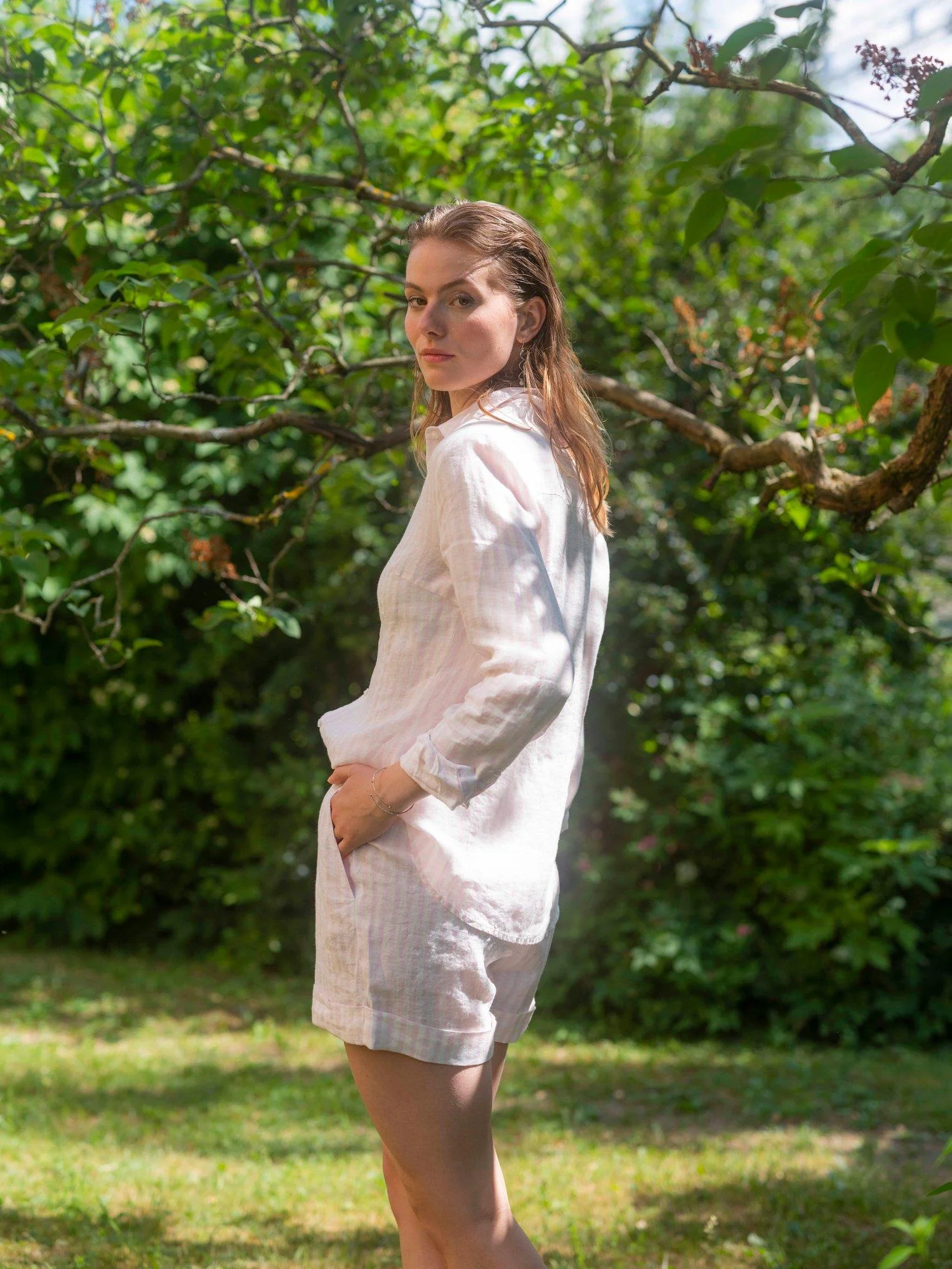 Barely Pink Stripe Tulip Shirt - Image 3