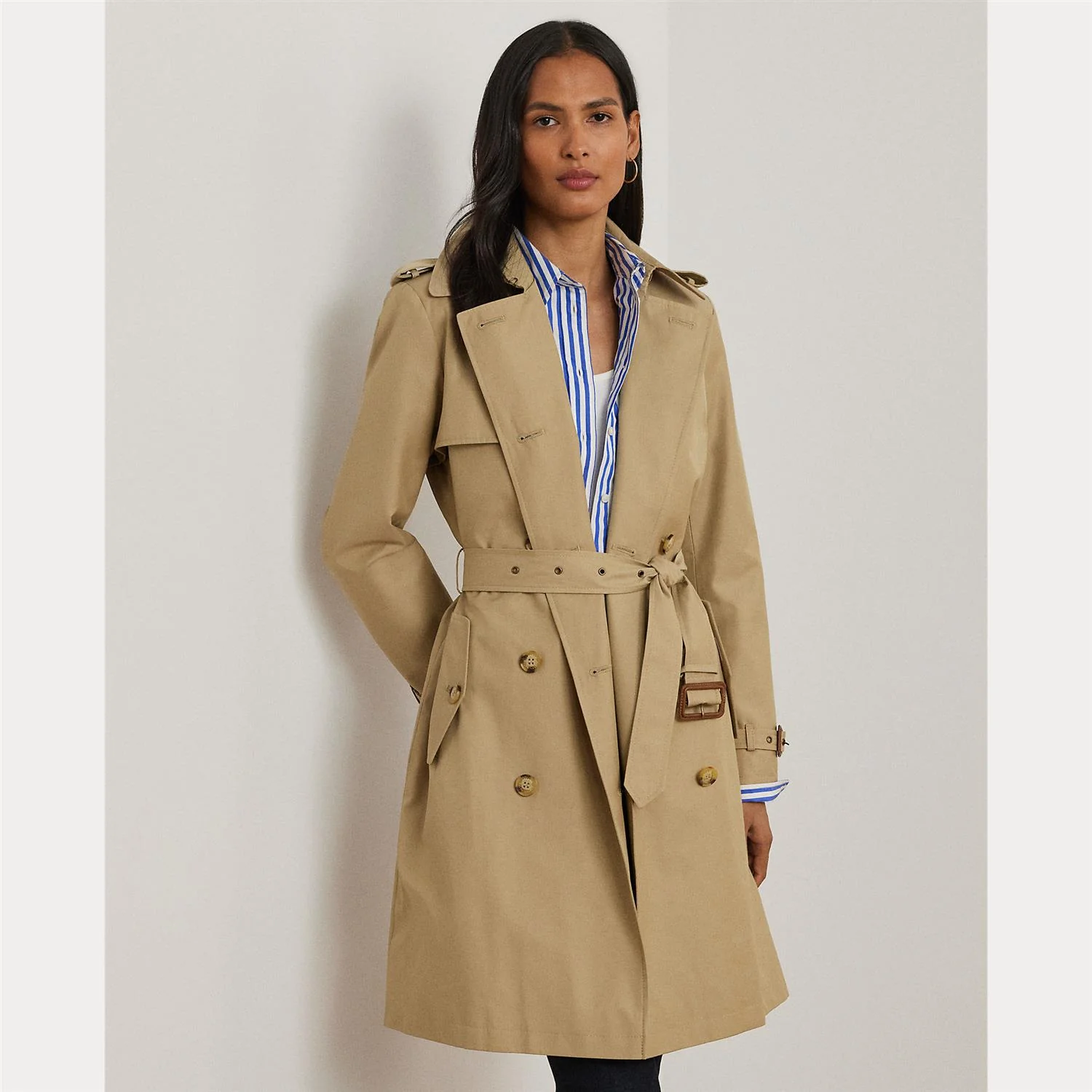 Beige Double Breasted Blend Trench Coat - Image 3