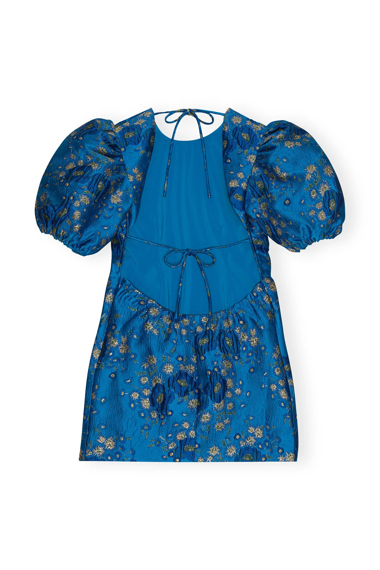 Blå 3D Jacquard Open Back Mini Dress - Image 3
