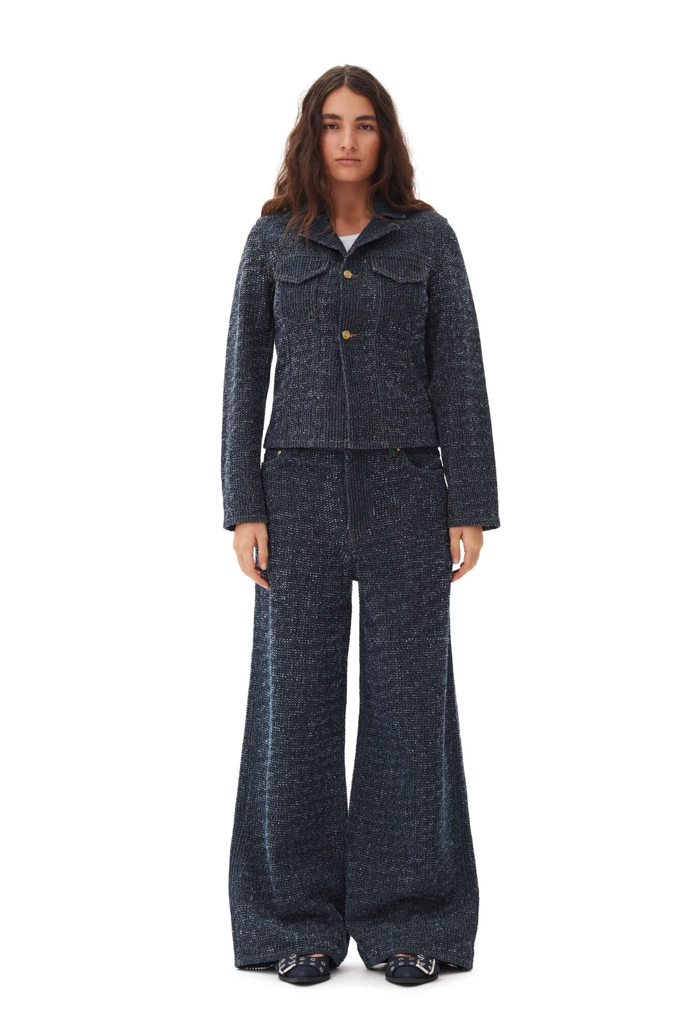 Blå Fluffy Denim Fitted Blazer - Image 4