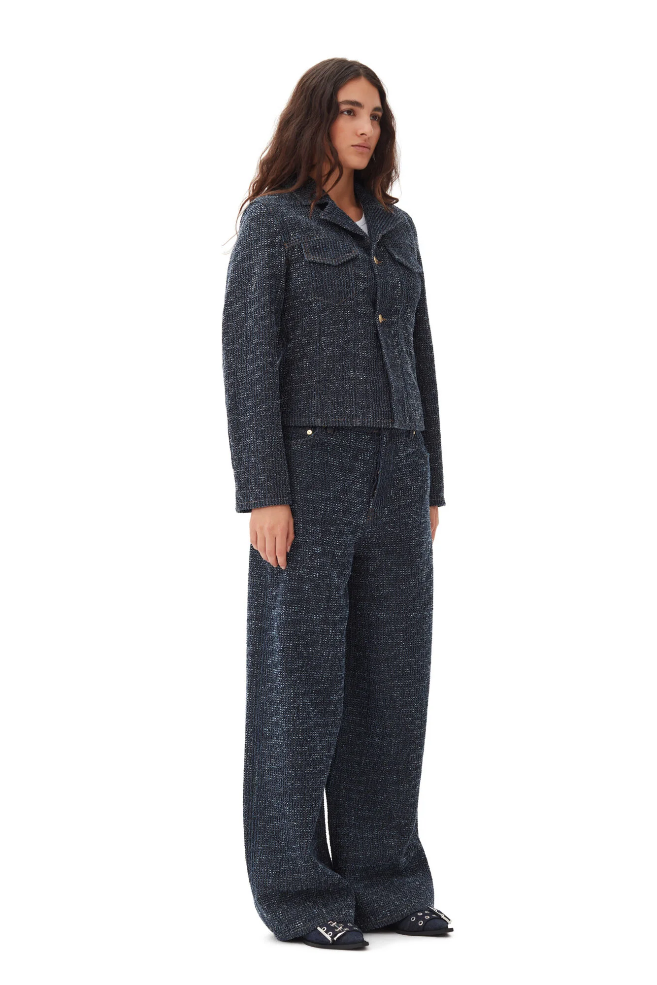 Blå Fluffy Denim Fitted Blazer - Image 5