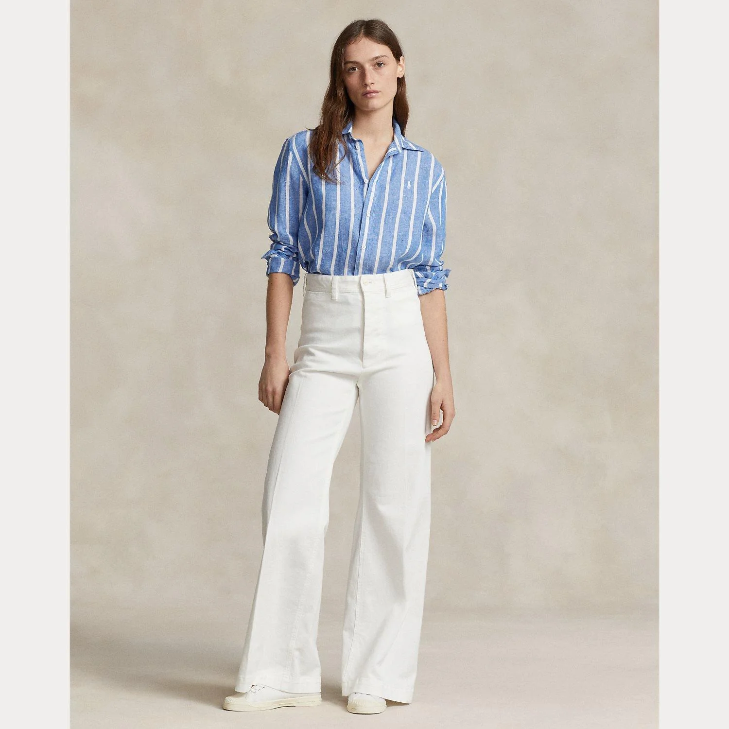 Blå/hvit Relaxed Long Slv Shirt - Image 3