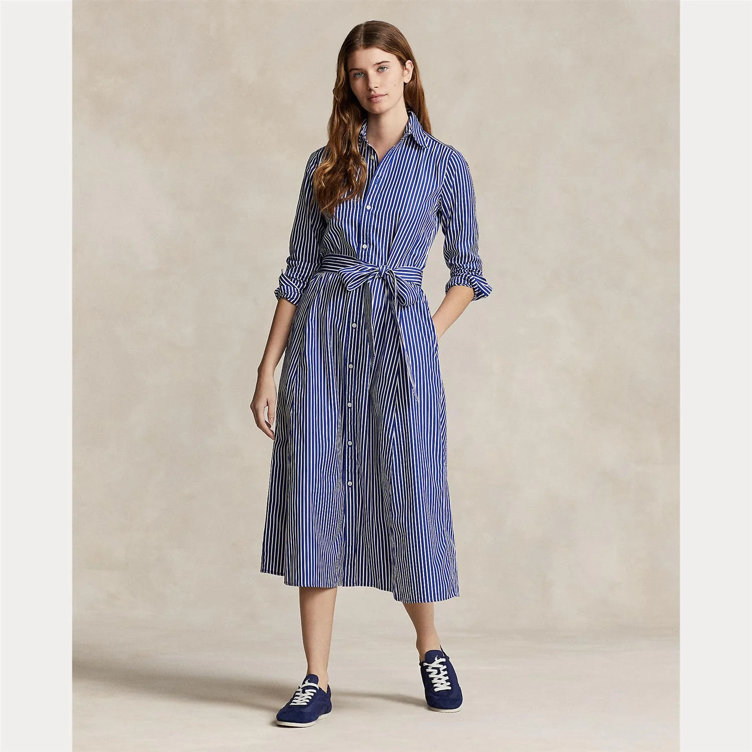 Blå/hvit Striped shirtdress - Image 2