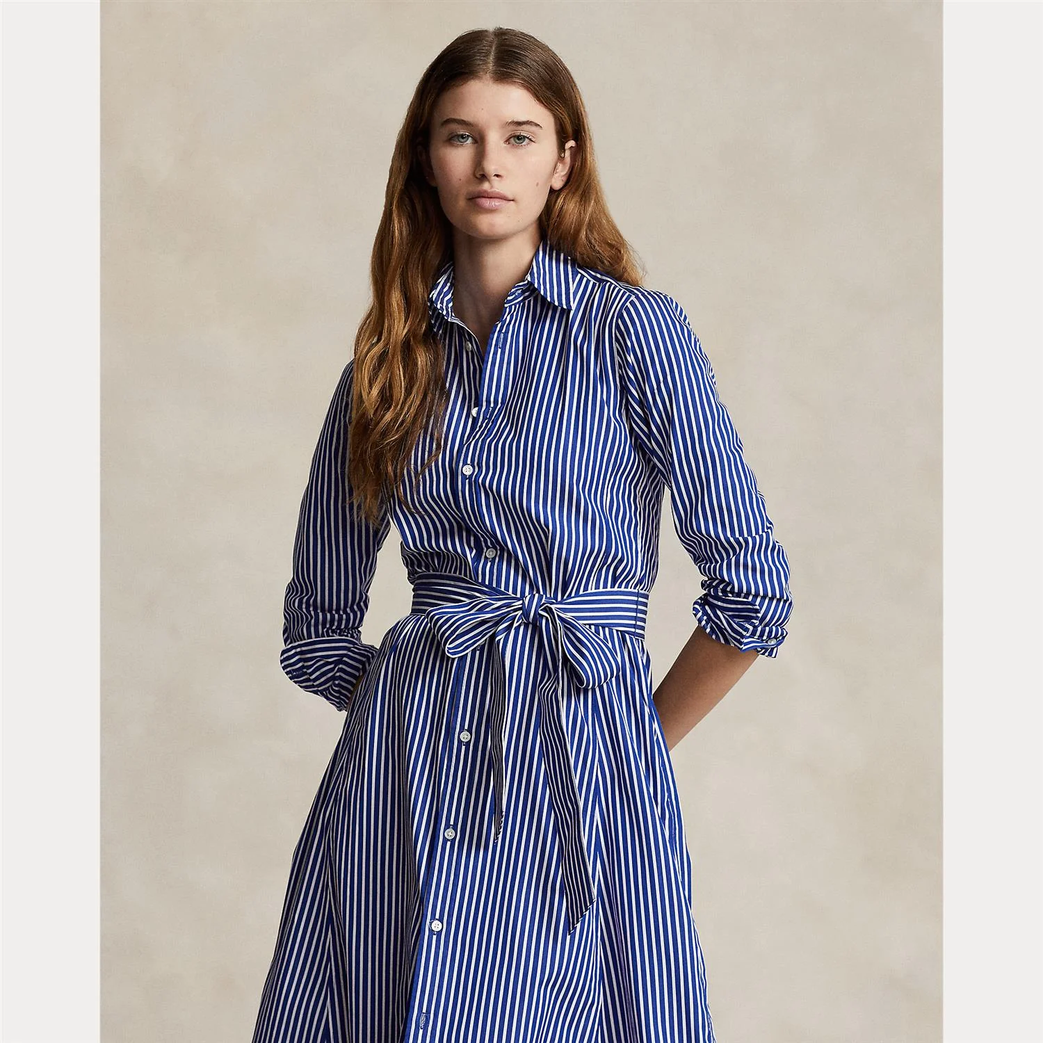 Blå/hvit Striped shirtdress - Image 3