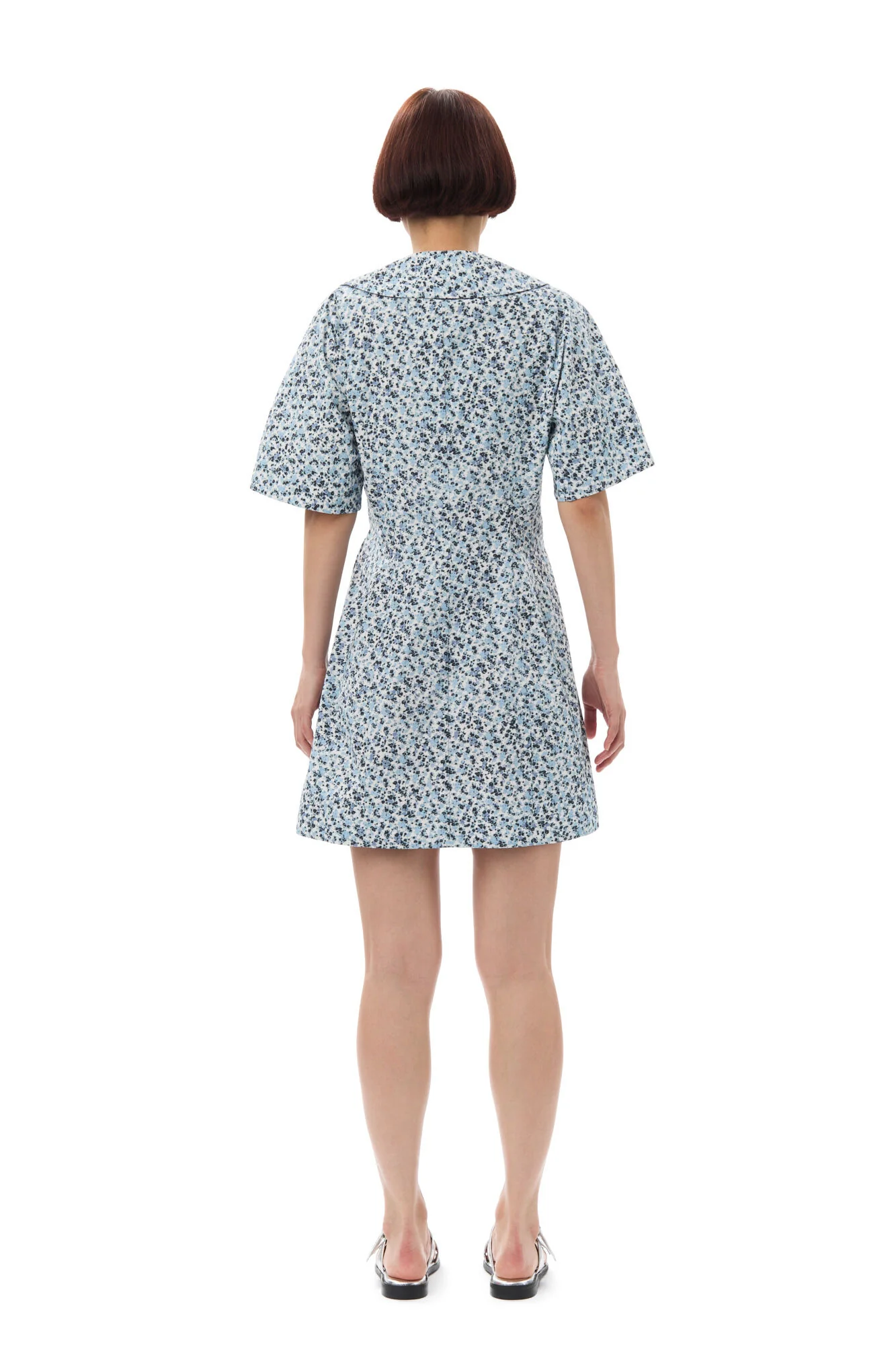 Blå Printed Cotton Wrap Mini Dress - Image 6