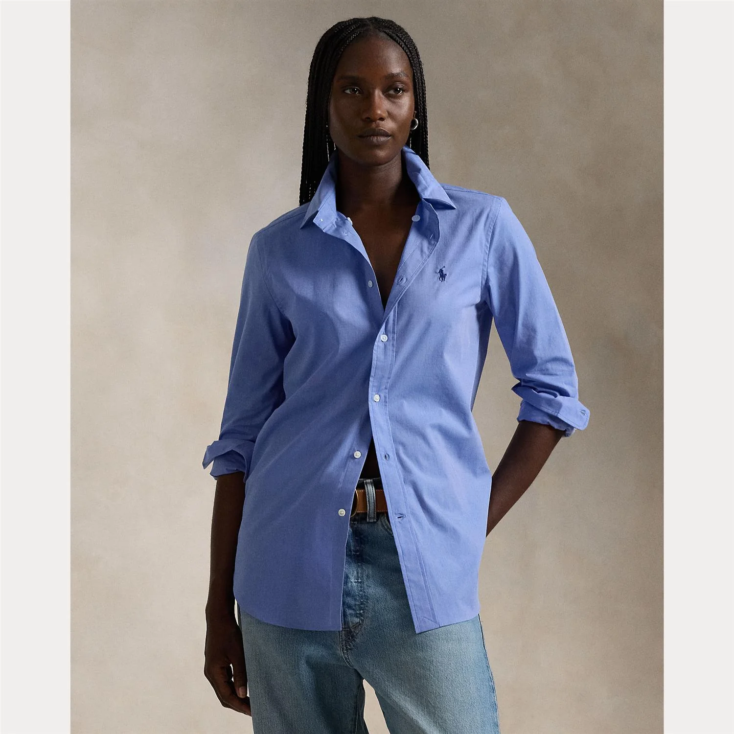 Blå Stretch Slim Fit Cotton Shirt - Image 2