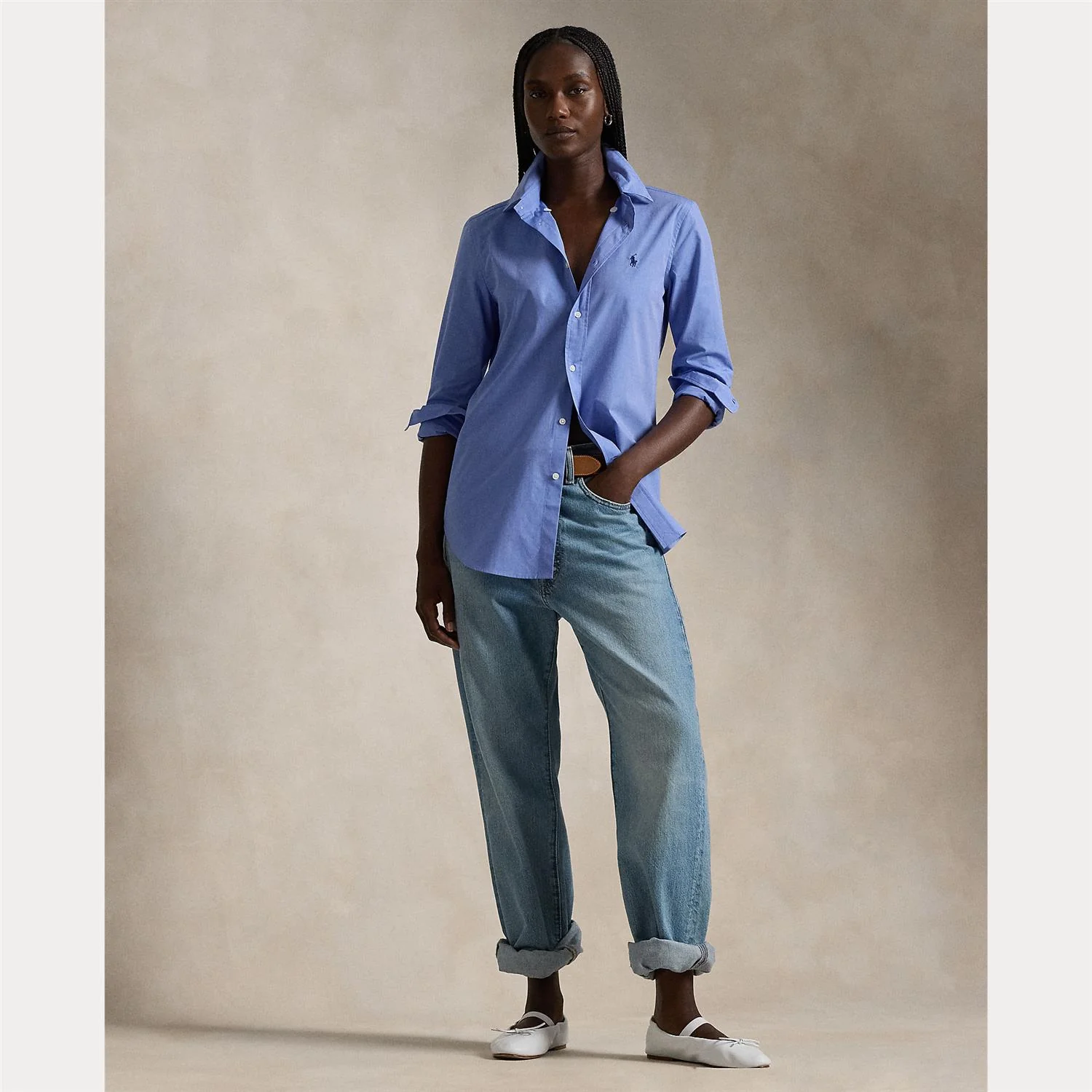 Blå Stretch Slim Fit Cotton Shirt - Image 3