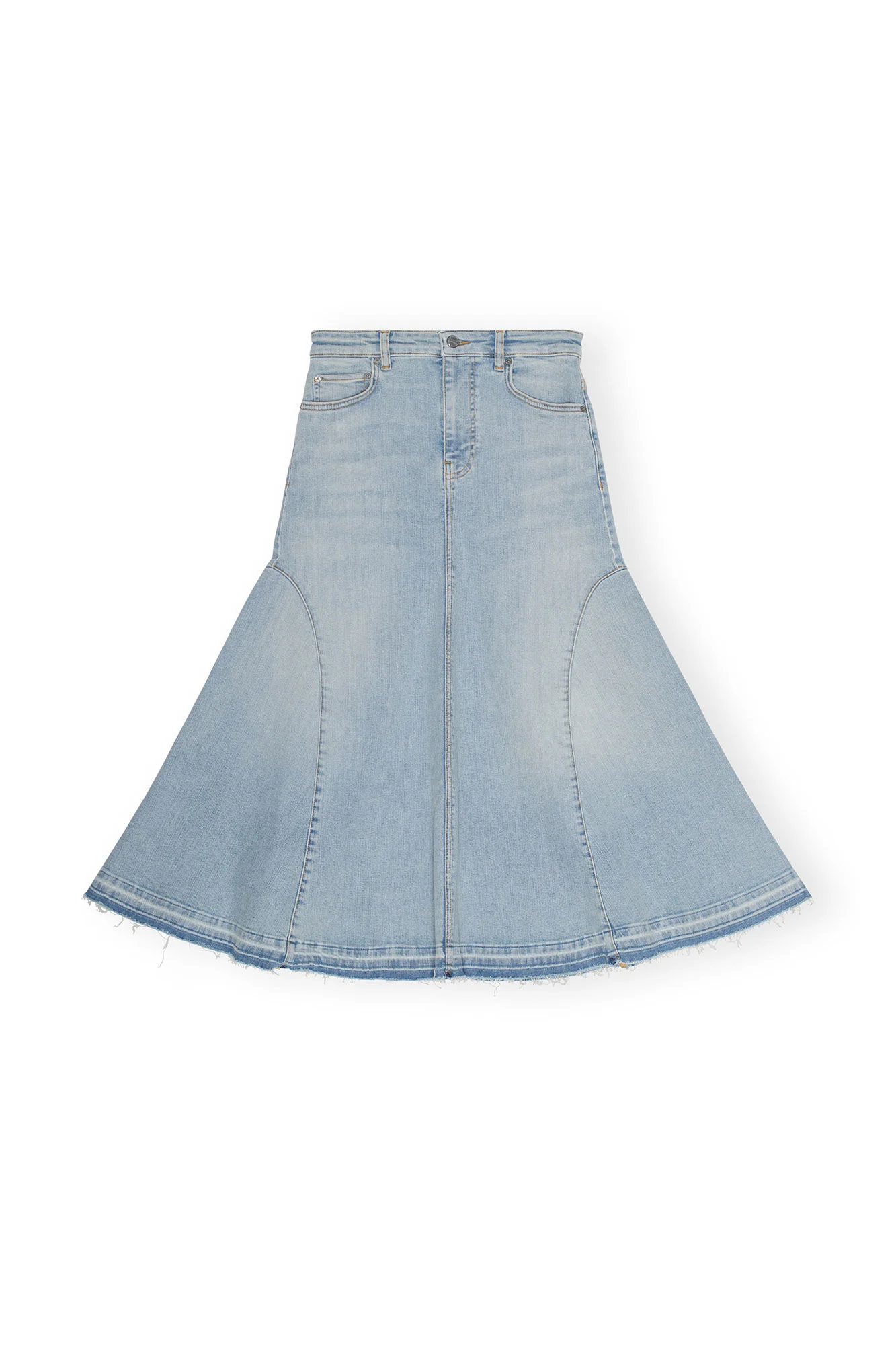 Blå Tint Denim Midi Skirt