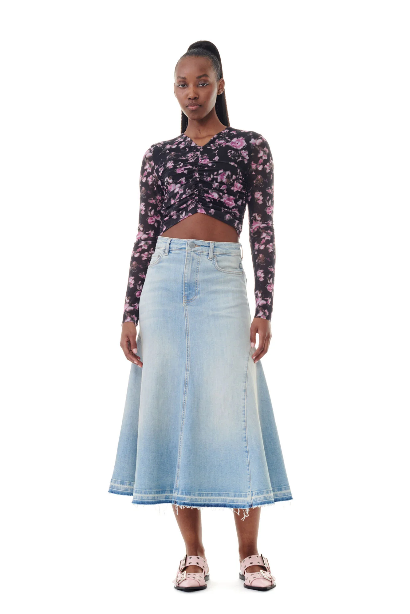 Blå Tint Denim Midi Skirt - Image 2