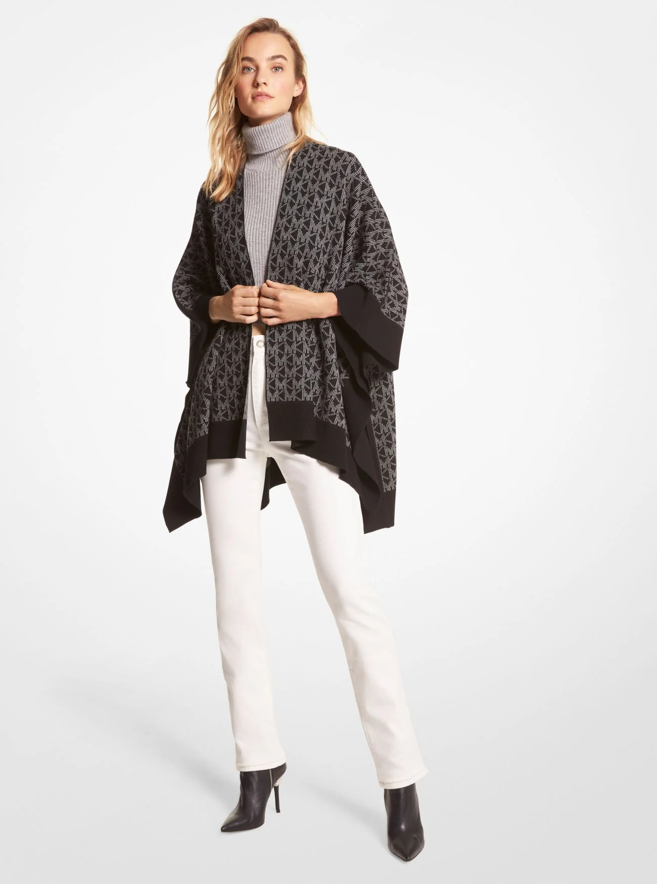 Black/Bone Mega MK Dot open poncho