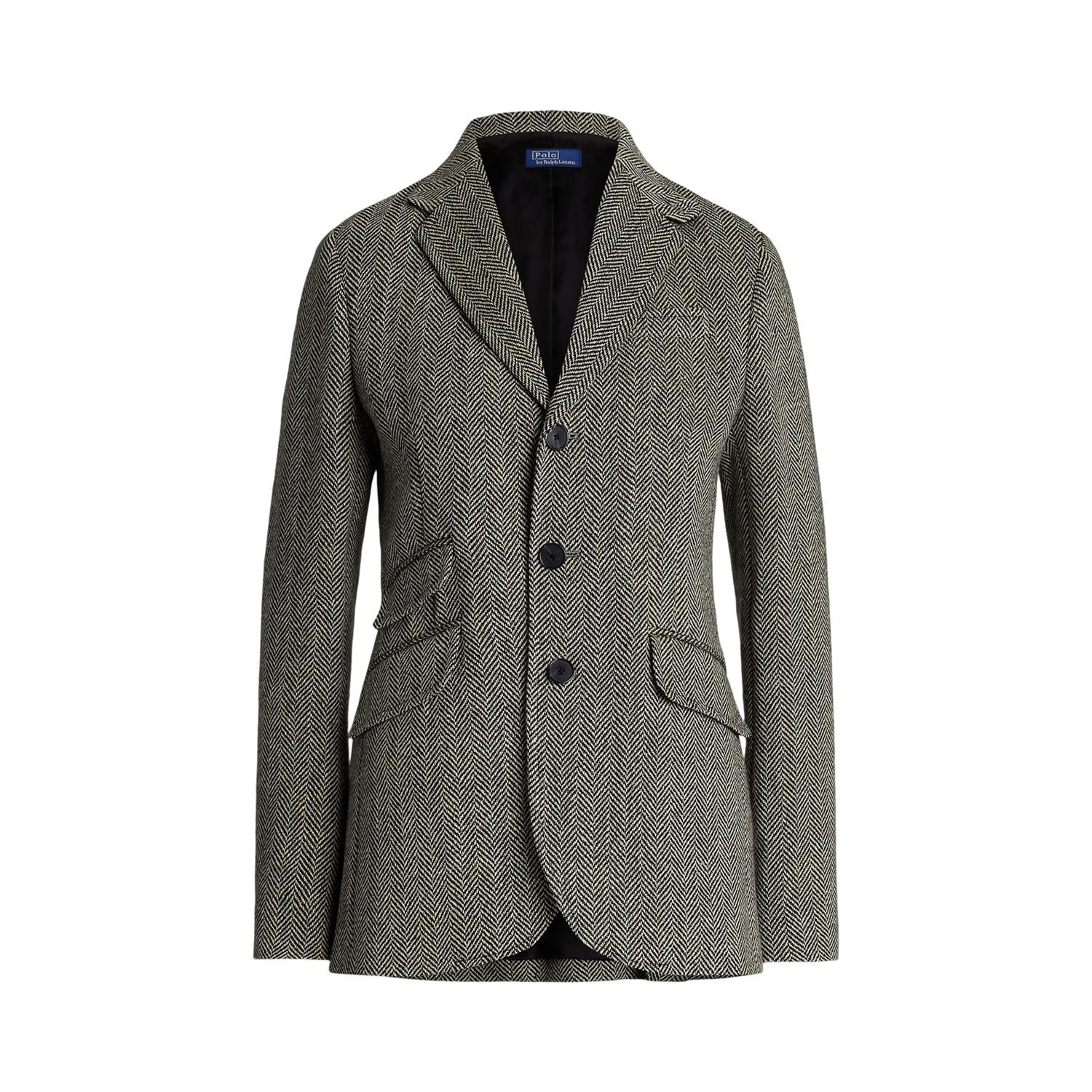 Black/Cream Herringbone Linen Blend Blazer