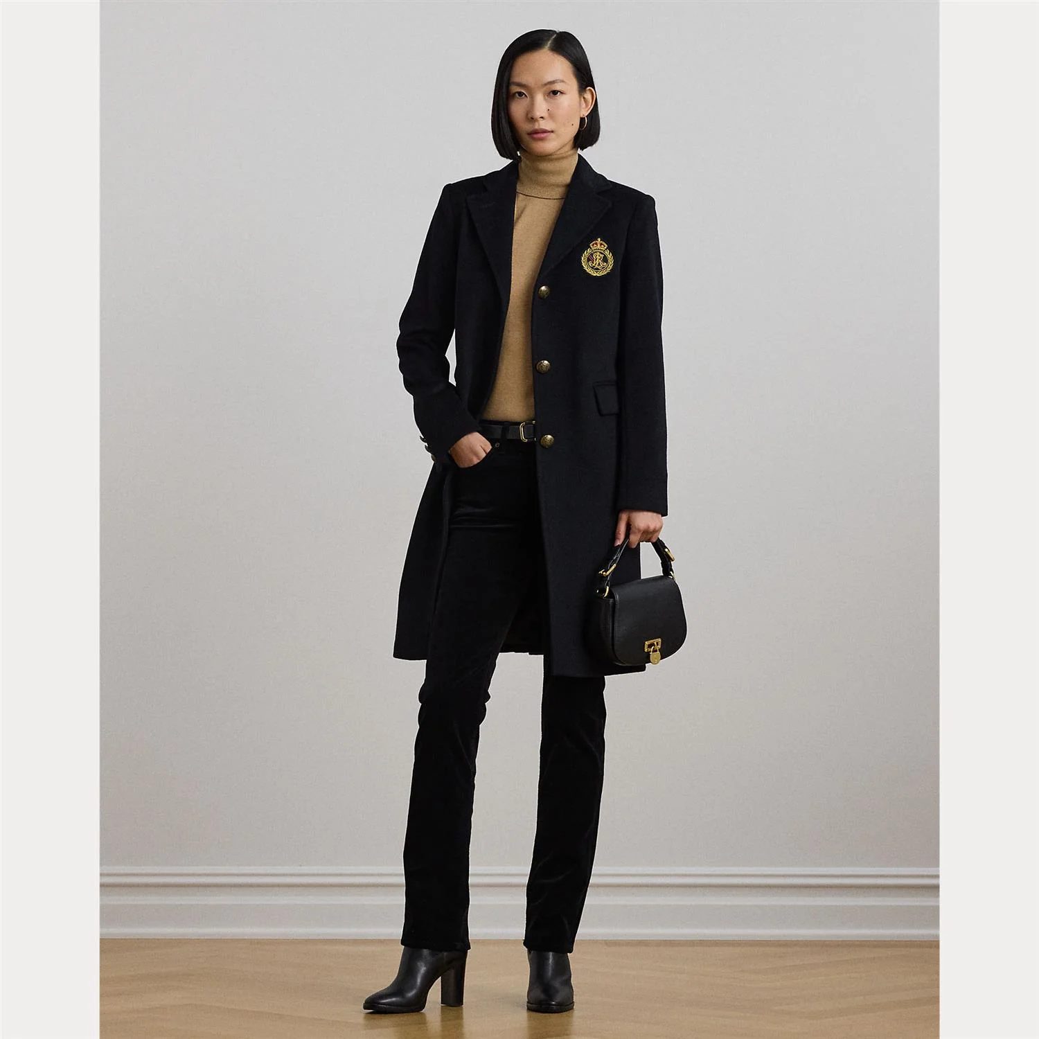 Black Crested Wool Lined Coat - Image 2
