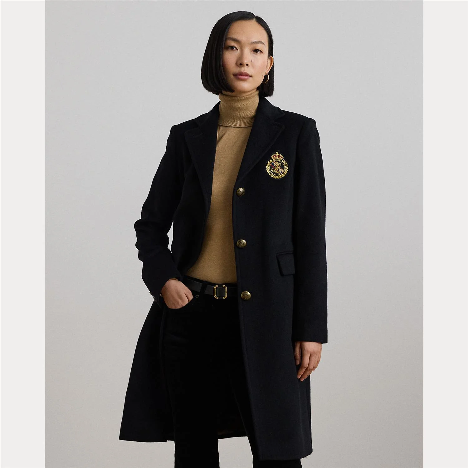 Black Crested Wool Lined Coat - Image 3