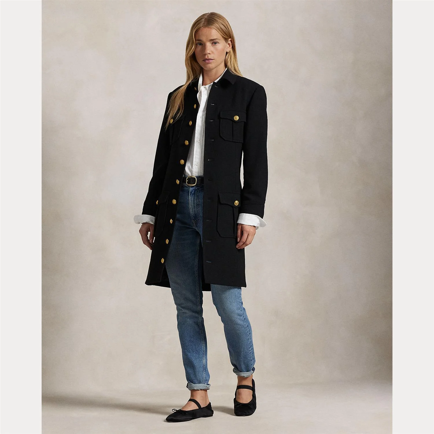 Black Wool Jacket with Buttons - Image 2