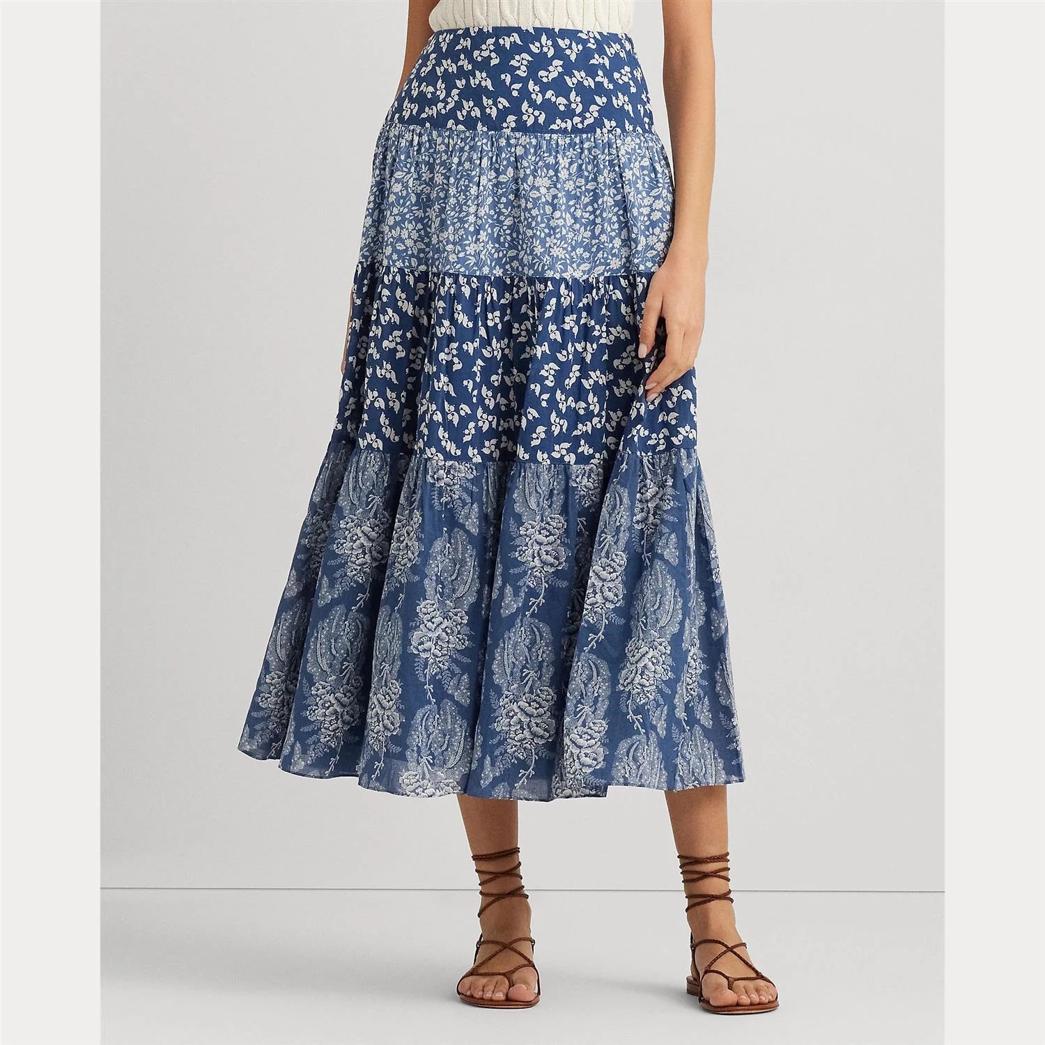Blått patchwork floral skirt - Image 3