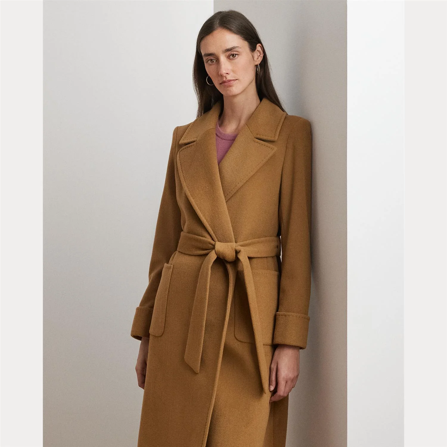 Camel Double Faced Wool BlendWrap Coat - Image 3