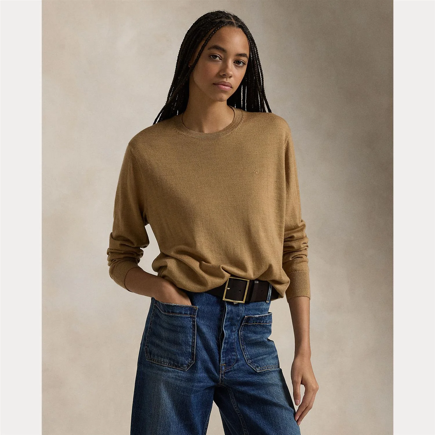 Camel Wool Crewneck Sweater - Image 2