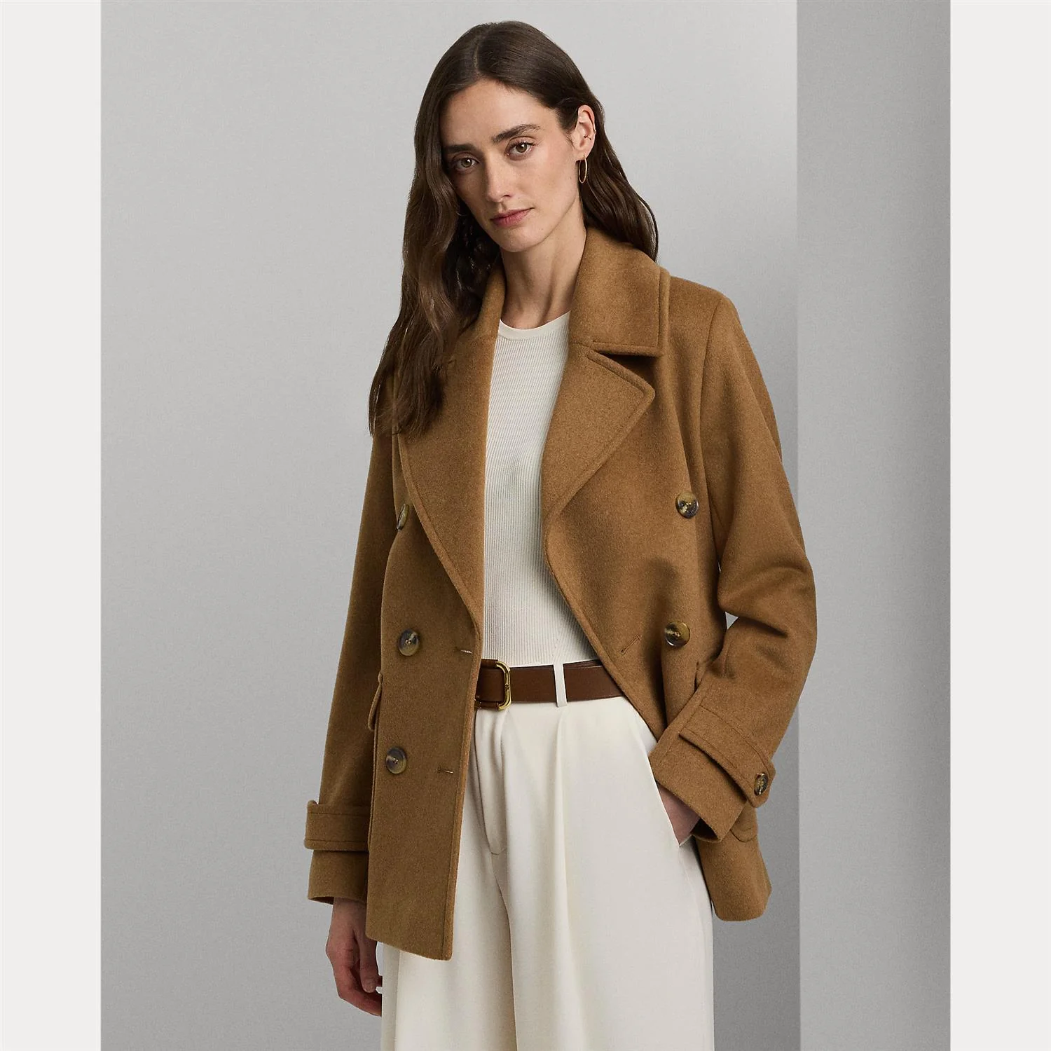 Cognac Wool Blend Peacoat - Image 3