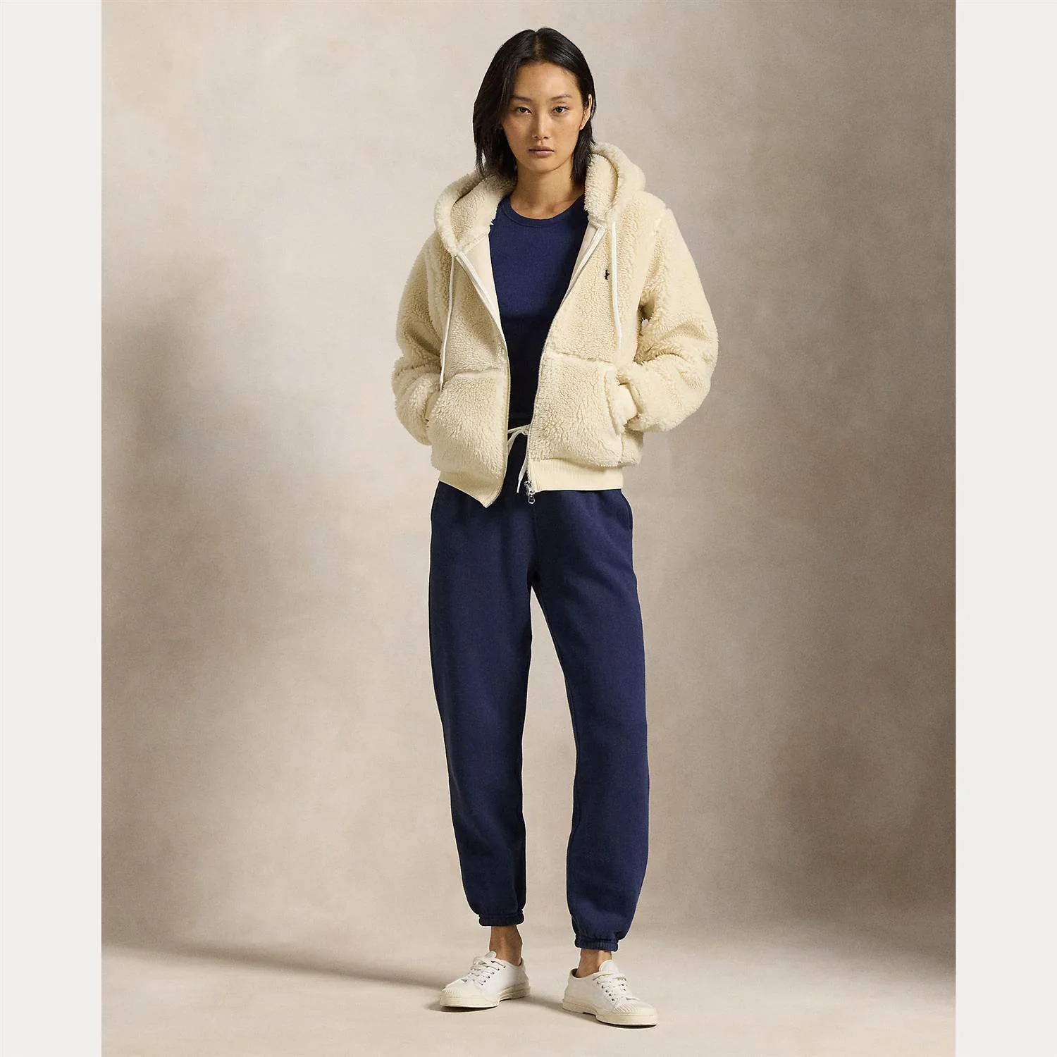 Cream Fleece Full Zip Hoodie - Image 2