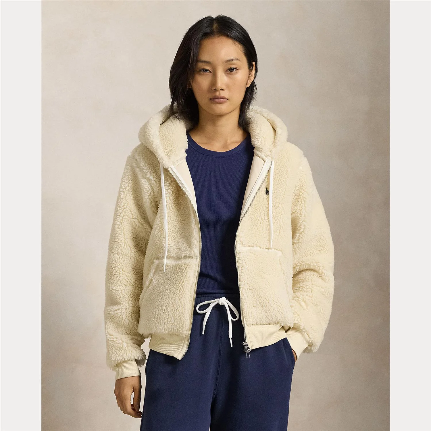 Cream Fleece Full Zip Hoodie - Image 3