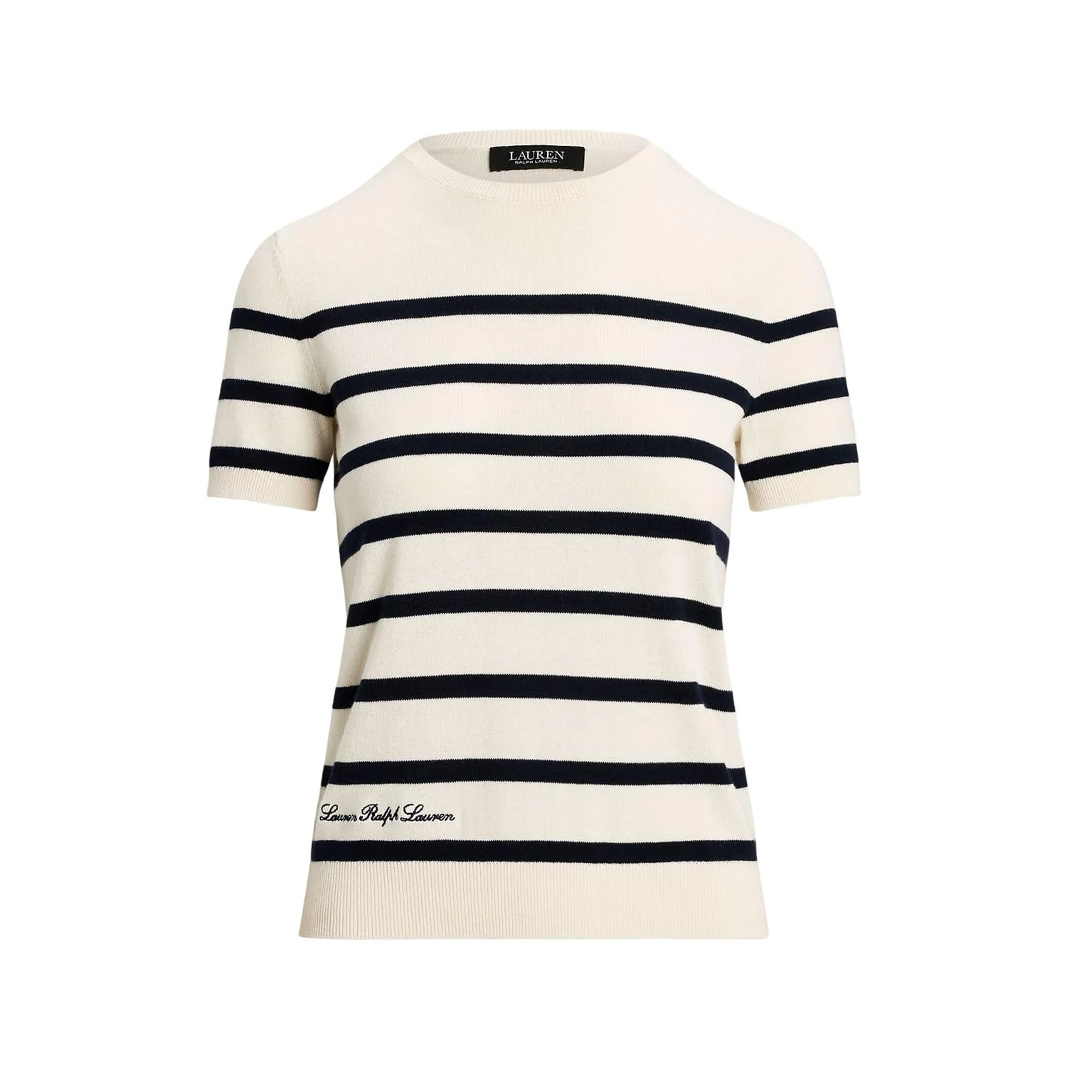 Cream/Navy Striped Short Sleeve Serater