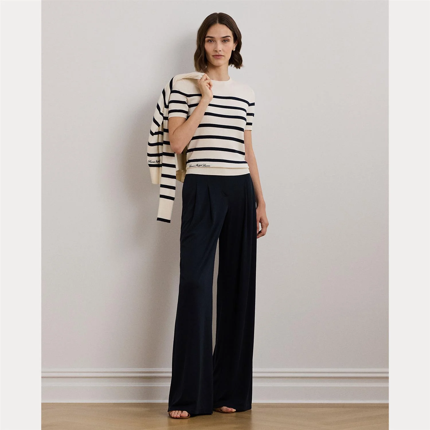 Cream/Navy Striped Short Sleeve Serater - Image 3