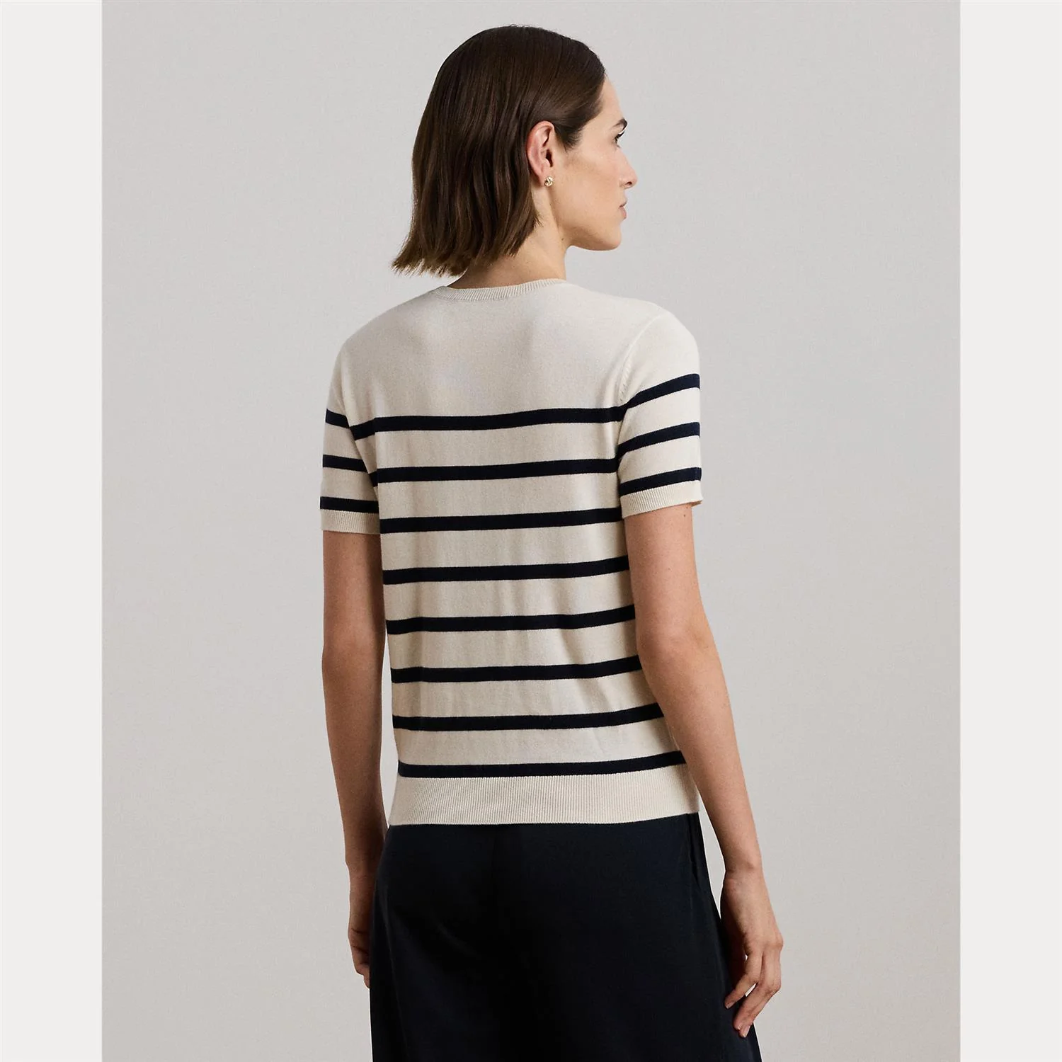 Cream/Navy Striped Short Sleeve Serater - Image 4
