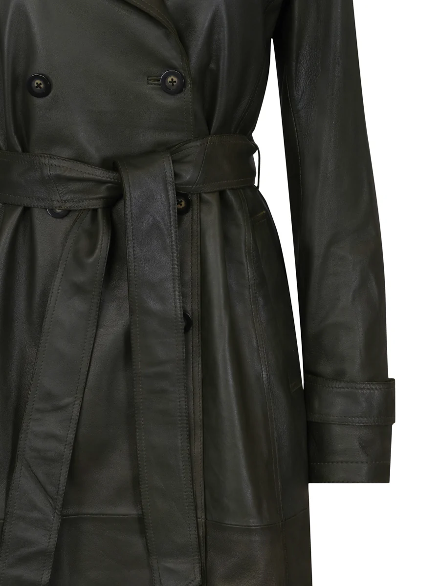 Dark Brown Leather Trench Coat - Image 2