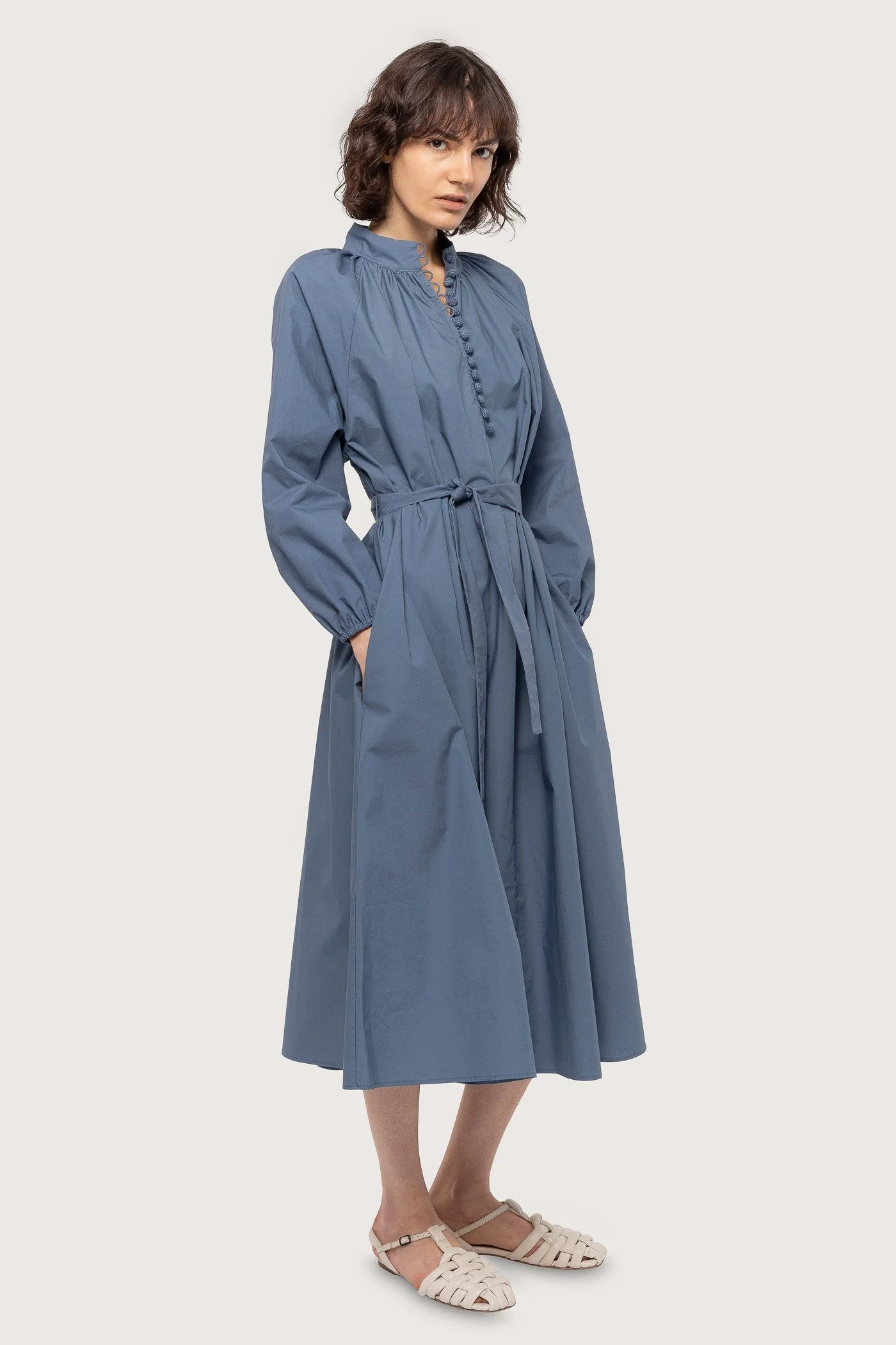 Dark French Blue Poplin Bohemian Wide Dress - Image 2