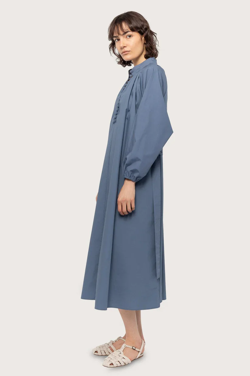 Dark French Blue Poplin Bohemian Wide Dress - Image 4