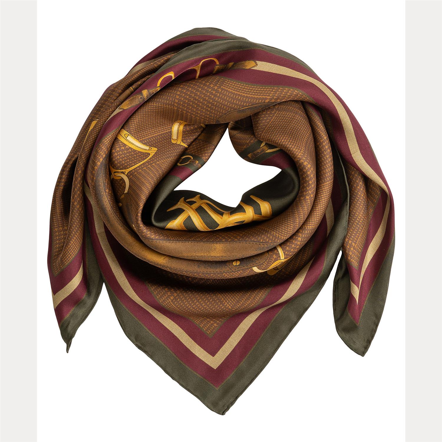 Deep Mahogny Belting Print Glen Paiid silk scarf