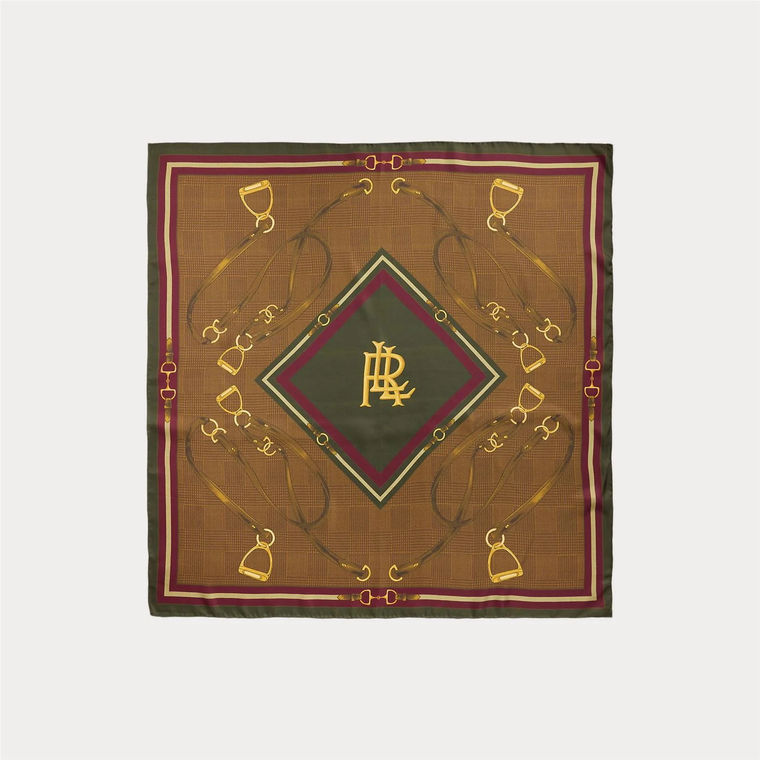 Deep Mahogny Belting Print Glen Paiid silk scarf - Image 2