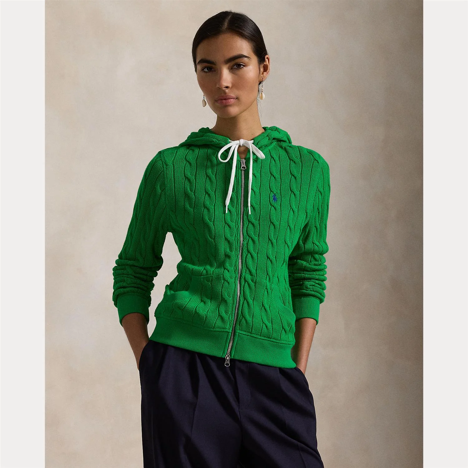 Grønn Cable Knit Full Zip Hoodie - Image 2