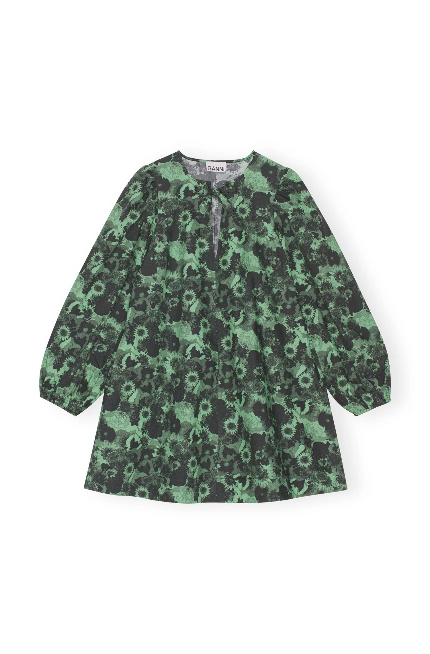 Grønn Printet Cotton A-shaped Mini Dress