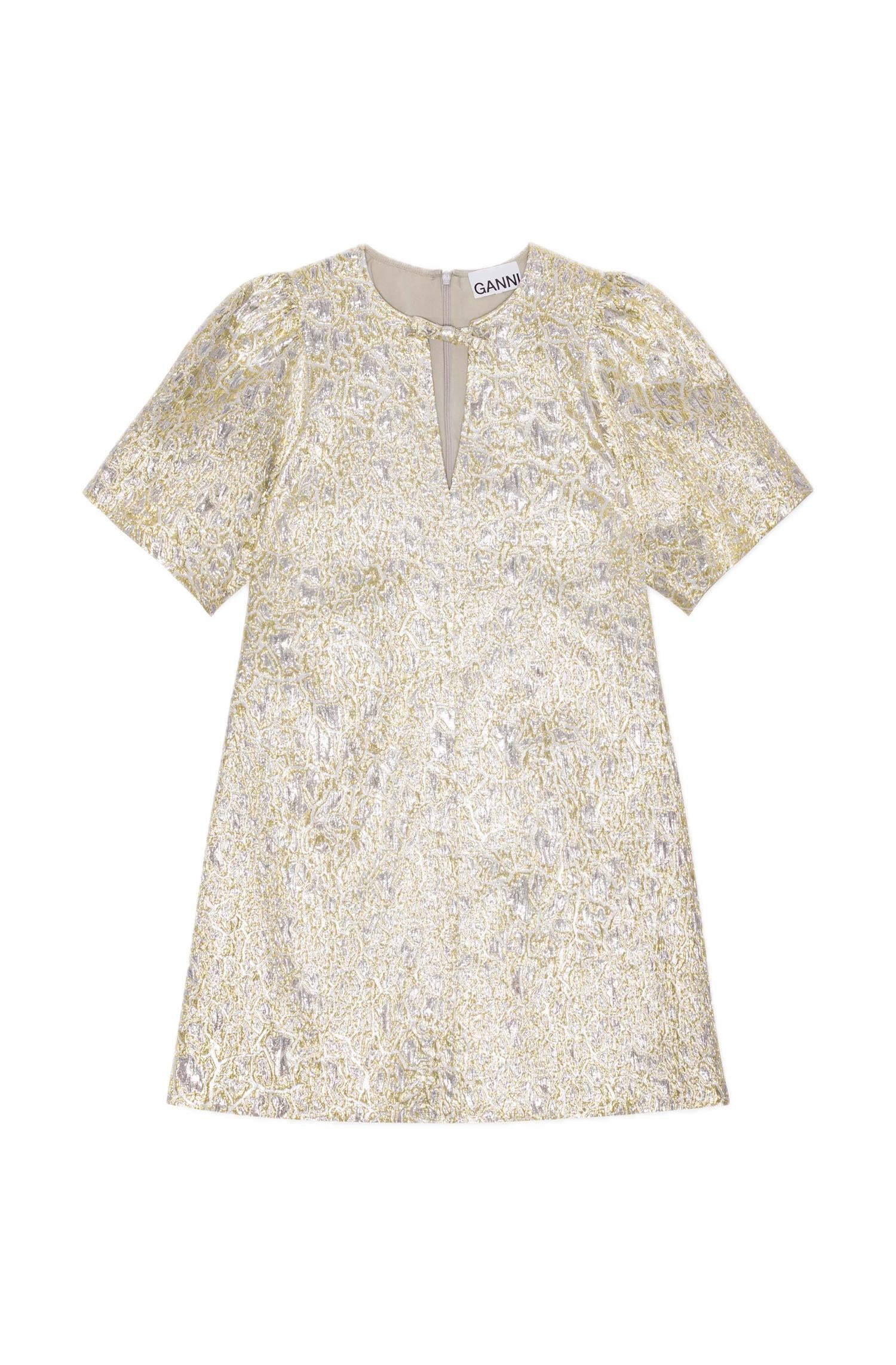 GUll/Sølv Metallic Cloque A-shaped Mini Dress