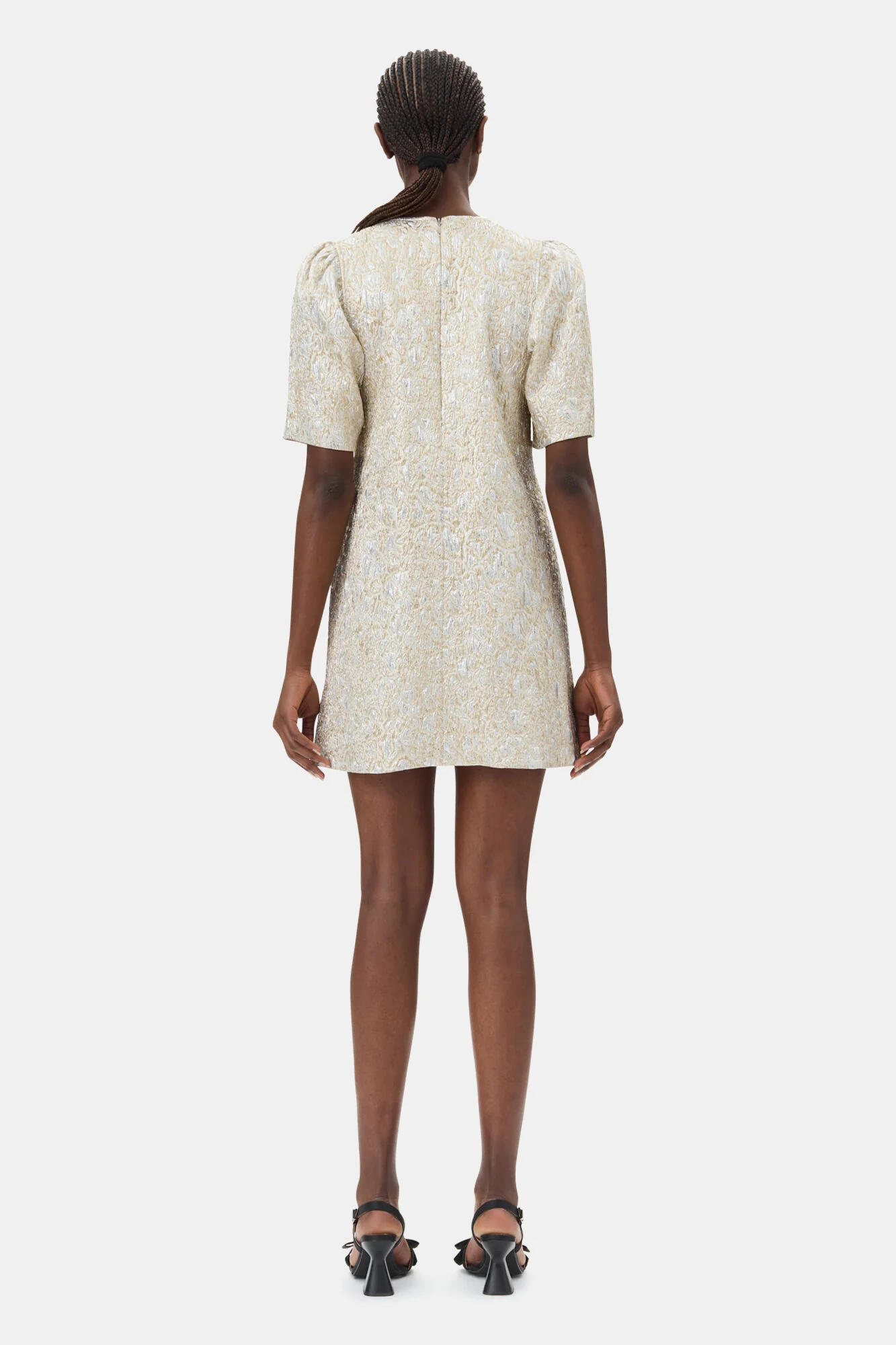 GUll/Sølv Metallic Cloque A-shaped Mini Dress - Image 5