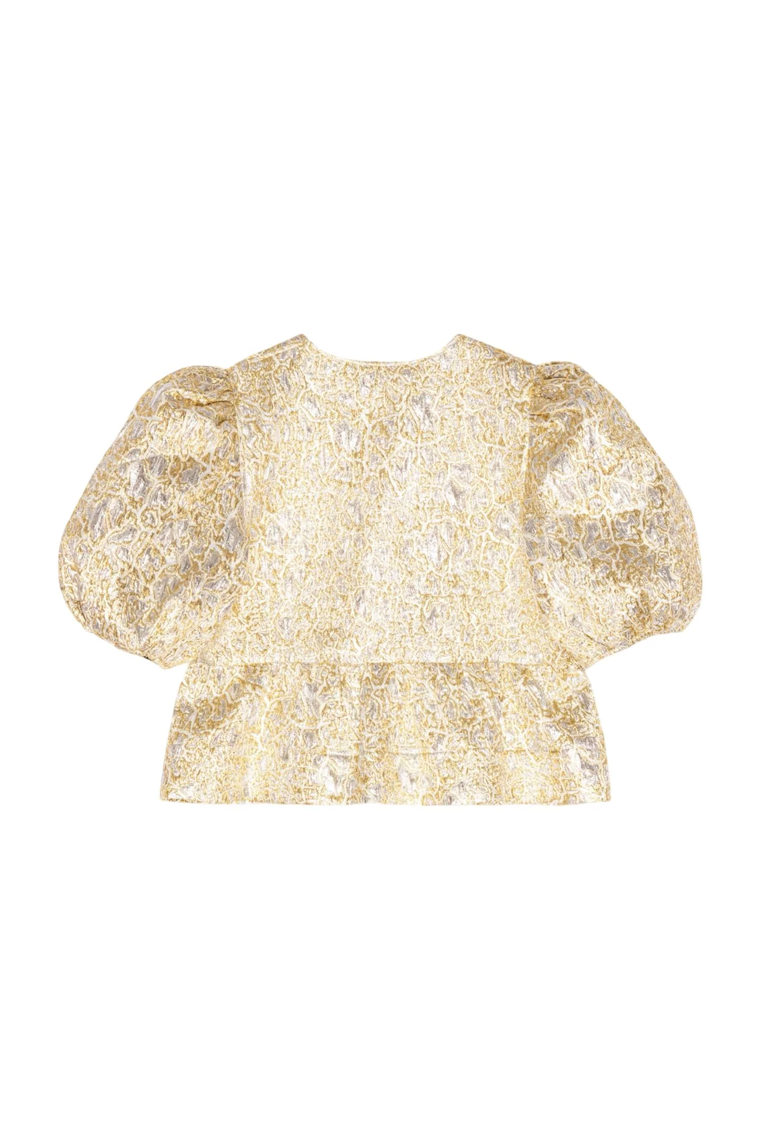 GUll/Sølv Metallic Cloque Peplum BLouse - Image 6