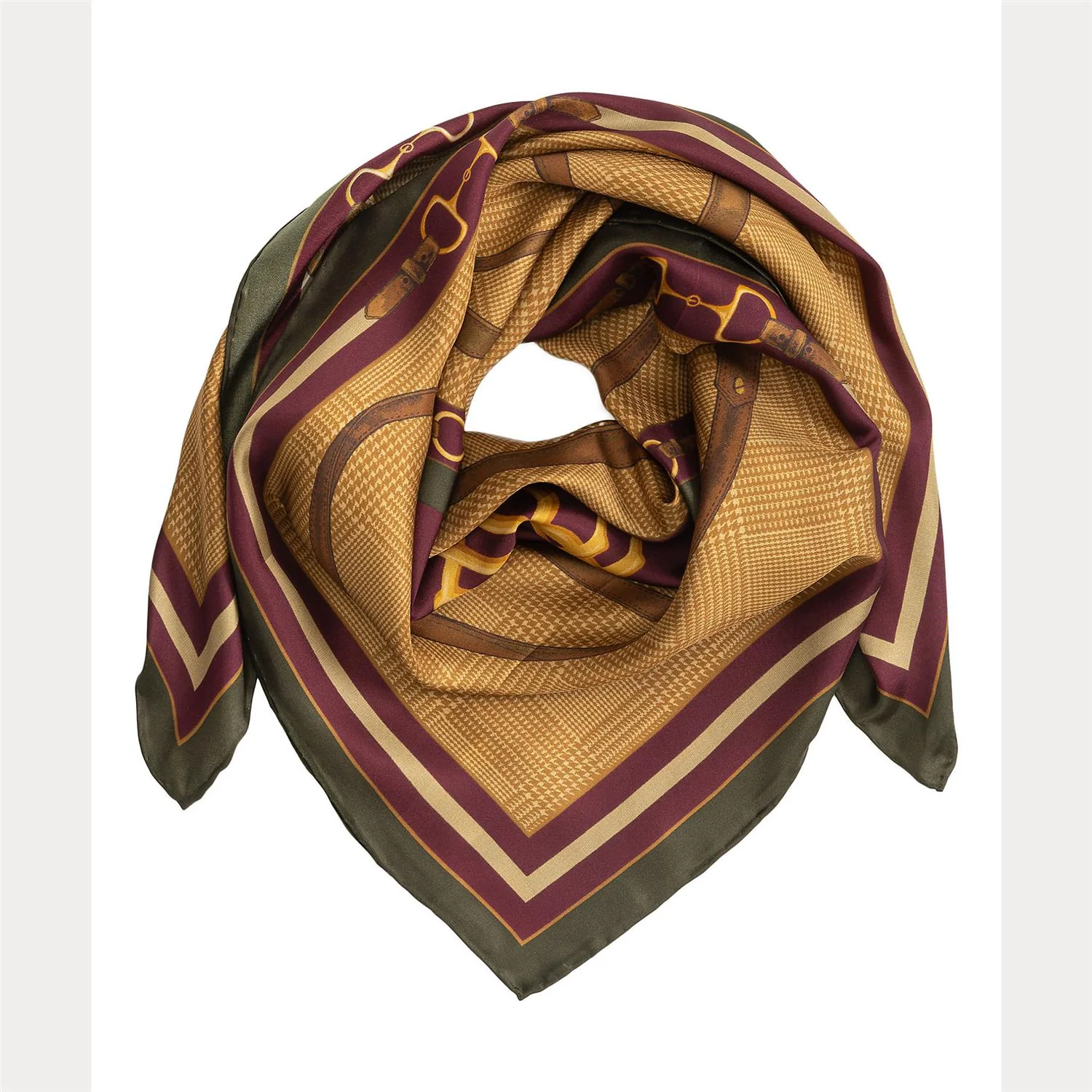 Honey Tan Belting Print Glen Paiid silk scarf
